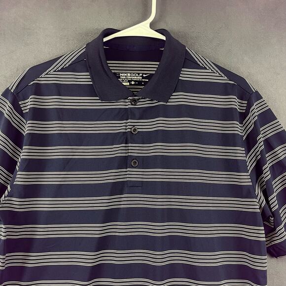 Nike Men's Medium Golf Polo Tour Performance Dri-Fit Horizontal Lines Shirt Prep - Picture 10 of 10